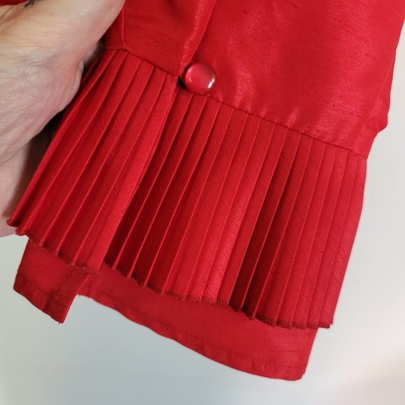 Oscar de La Renta Red Pleated Button Up Blouse Size 10 - Picture 5 of 8